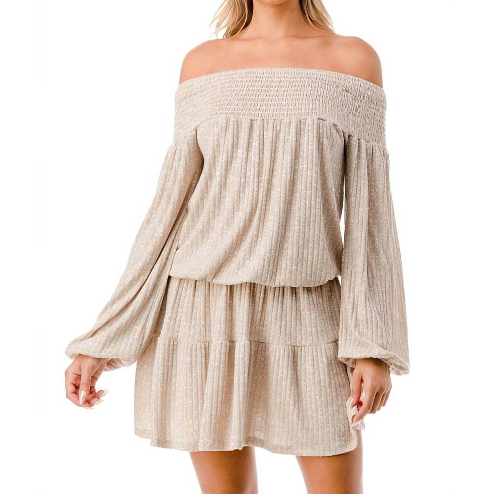 NEW VAVA margo off shoulder dress in camel hacci